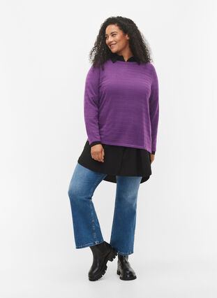 Zizzi Textured knitted top with round neck, Amaranth Purple, Model image number 2