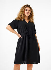 Sukienka z krótkim rekawem i wiazaniem w talii, Black, Model