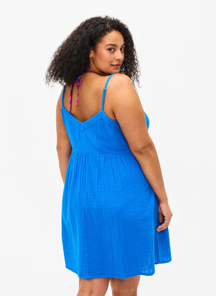 Zizzi Bawelniana sukienka plazowa z waskimi ramiaczkami, Victoria blue, Model image number 1