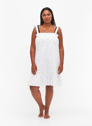 Zizzi Bawelniana sukienka plazowa z wiazanymi ramiaczkami, Lemon Print, Model image number 2