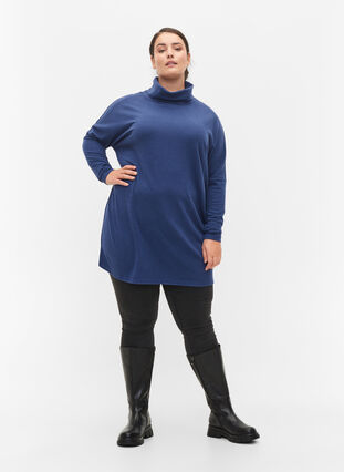 Zizzi Tunic with long sleeves and high neck, Deep Cobalt Mel., Model image number 2