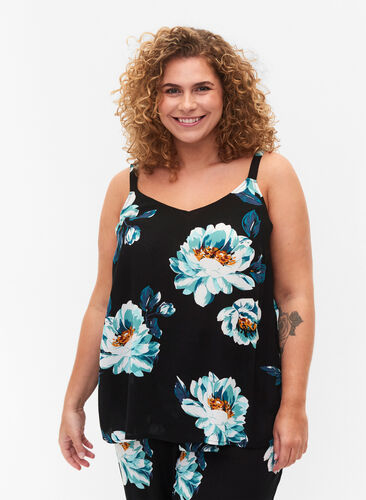 Zizzi Sleeveless top in viscose, Black Big Flower, Model image number 0