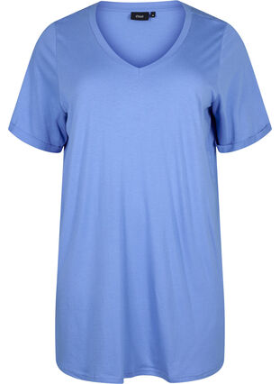 Zizzi Jednokolorowa koszulka typu oversize z dekoltem w szpic, Marina, Packshot image number 0