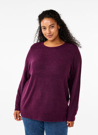 Melanzowy sweter z okraglym dekoltem, Potent Purple Mel., Model