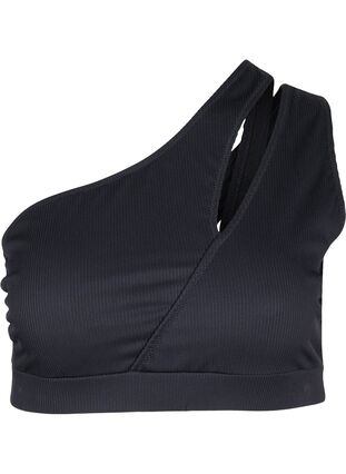 Zizzi One shoulder ribbed bikini top, Black, Packshot image number 0