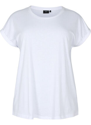 Zizzi T-shirt z krótkim rekawem z mieszanki bawelny, Bright White, Packshot image number 0