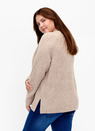 Zizzi Sweter z golfem o prazkowanej fakturze, Simply Taupe Mel., Model image number 1