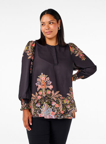 Zizzi Bluzka z nadrukiem paisley, Black Paisley, Model image number 0