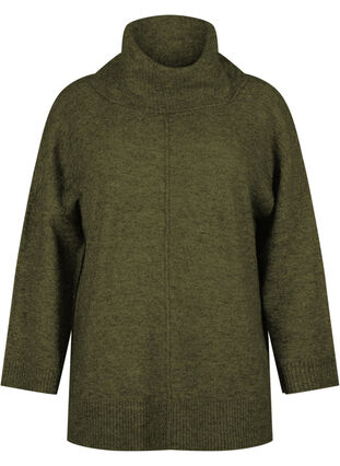 Zizzi Melanzowy sweter z dzianiny z golfem, Winter Moss Mel., Packshot image number 0