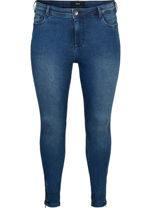 Zizzi Jeansy Amy nad kostke z suwakiem, Dark blue denim, Packshot image number 0