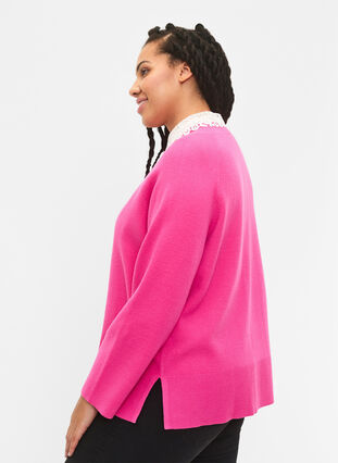 Zizzi Sweter z mieszanki wiskozy z rozcieciem z boku, Raspberry Rose, Model image number 1