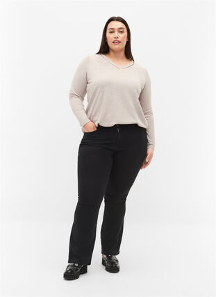 Zizzi Top with v-neck and long sleeves, Natural Mel., Model image number 2