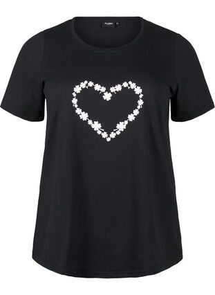 Zizzi FLASH – koszulka z motywem, Black Flower Heart , Packshot image number 0