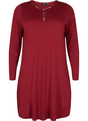 Zizzi Cotton nightdress with long sleeves, Cabernet, Packshot image number 0