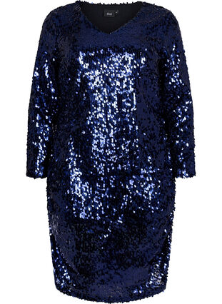 Zizzi Dress with sequins and v-neckline, Evening Blue, Packshot image number 0