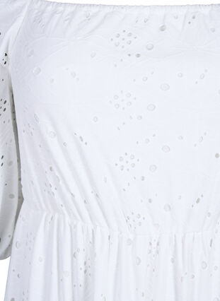 Dluga sukienka z koronkowym wzorem i dekoltem karo, Bright White, Packshot image number 2