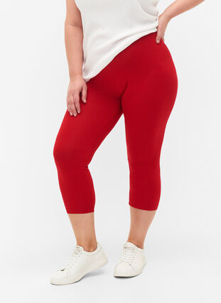 Zizzi 3/4-length wiskozowe legginsy w stylu basic, Tango Red, Model image number 0