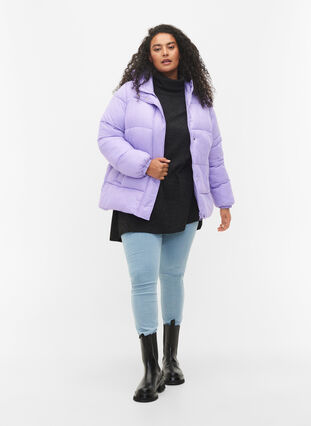 Zizzi Short puffer jacket with hood, Lavender, Model image number 2