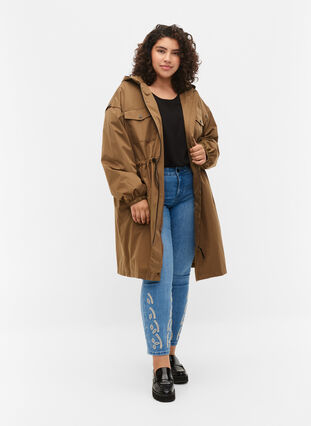 Zizzi Windproof parka jacket with adjustable waist, Teak, Model image number 2