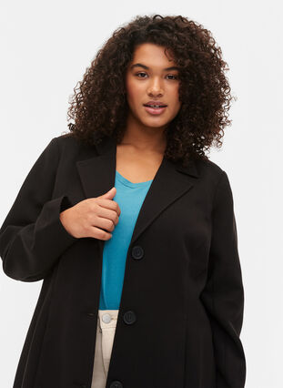 Zizzi Long coat with button closure, Black, Model image number 2