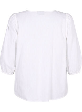 Zizzi Bawelniana bluzka z rekawem 3/4, uszyta z mieszanki bawelny z lnem, Bright White, Packshot image number 1
