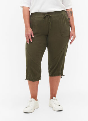 Zizzi Bawelniane spodnie capri, Ivy Green, Model image number 2