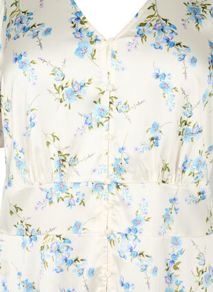 Zizzi Kwiecista satynowa sukienka z bufiastymi rekawami, Off White Blue Fl., Packshot image number 2