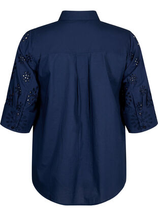 Zizzi Bluzka koszulowa z haftem angielskim i rekawem 3/4, Navy Blazer, Packshot image number 1