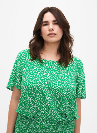 Zizzi FLASH – bluzka z wiskozy z krótkim rekawem i nadrukiem, Bright Green Wh.AOP, Model image number 0