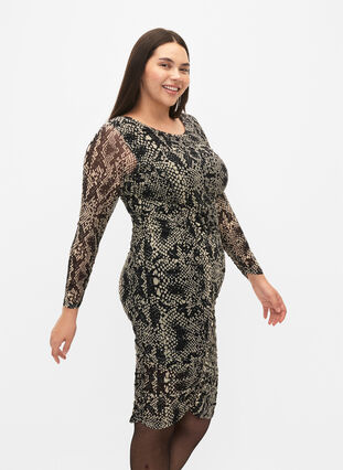 Zizzi Obcisla siateczkowa sukienka z nadrukiem, Snake Print, Model image number 2