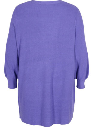 Zizzi Long knitted cardigan with balloon sleeves, Purple Opulence, Packshot image number 1