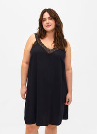 Sukienka na ramiaczkach z wiskozy z koronka, Black, Model