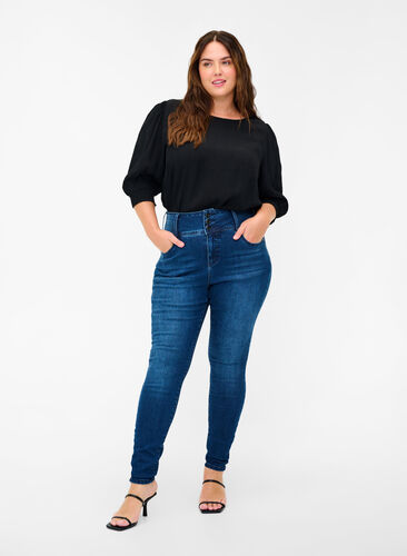 Zizzi Super slim Bea jeans with extra high waist, Blue denim, Model image number 0