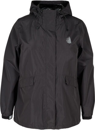 Zizzi Sporty hooded rain jacket with pockets, Black, Packshot image number 0