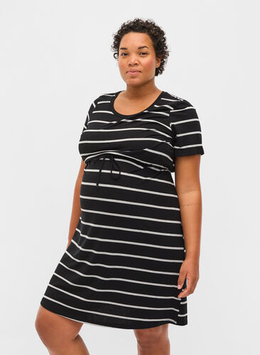 Zizzi Striped maternity dress in viscose, Black Grey Stripe, Model image number 0