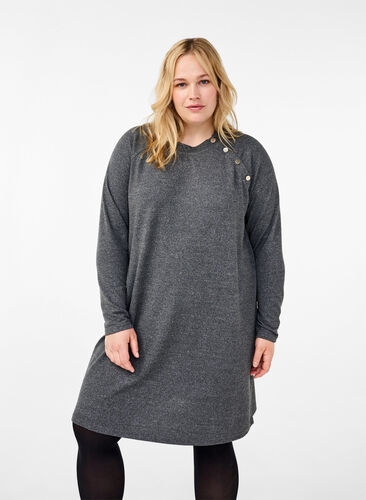 Zizzi Dzersejowa sukienka z guzikami, Dark Grey Melange, Model image number 0