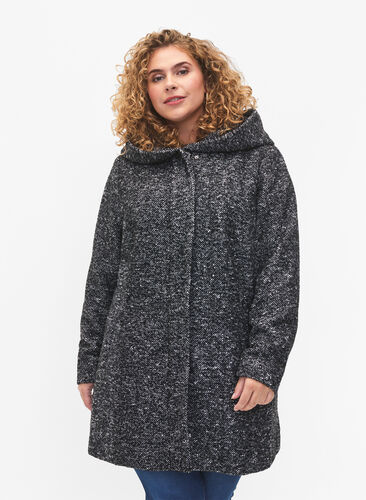 Zizzi Plaszcz bouclé z domieszka welny, Black Mel., Model image number 0