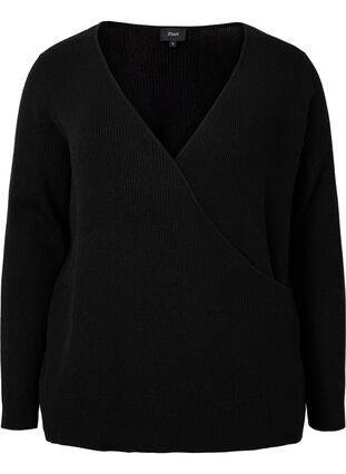 Zizzi Dzianinowy sweter z koperta, Black, Packshot image number 0