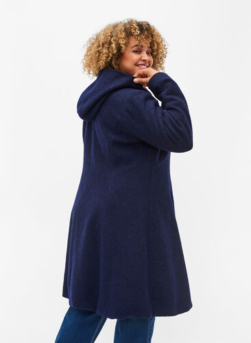 Zizzi Coat with a hood and A-line cut, Night Sky Mel., Model image number 1