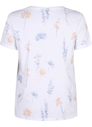 Zizzi T-shirt z organicznej bawelny z nadrukiem w kwiaty, White W. Blue flower, Packshot image number 1