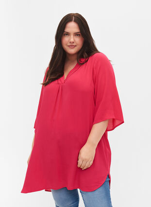 Zizzi Viscose tunic with 3/4 sleeves, Love Potion, Model image number 0