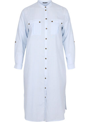 Zizzi Long striped cotton shirt dress, Blue Stripe, Packshot image number 0