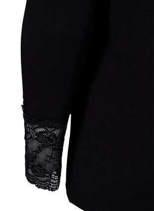 Zizzi Long-sleeved viscose blouse with lace detail, Black, Packshot image number 3