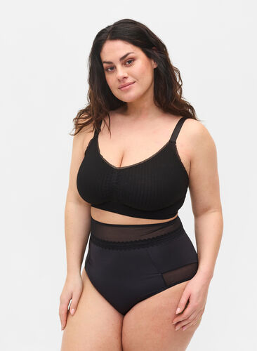 Zizzi Panty with mesh and extra high waist, Black, Model image number 0