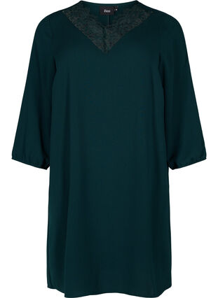 Zizzi Dress with lace and 3/4 length sleeves, Scarab, Packshot image number 0