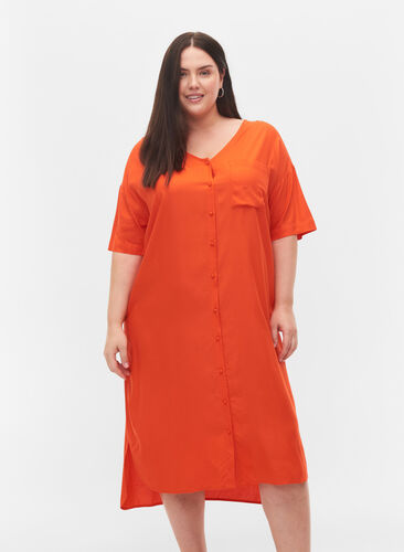 Zizzi Wiskozowa szmizjerka z krótkimi rekawami, Mandarin Red, Model image number 0