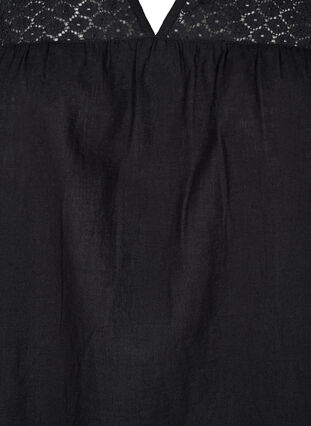 Zizzi Sukienka z mieszanki bawelny z lnem z szydelkowym detalem, Black, Packshot image number 2