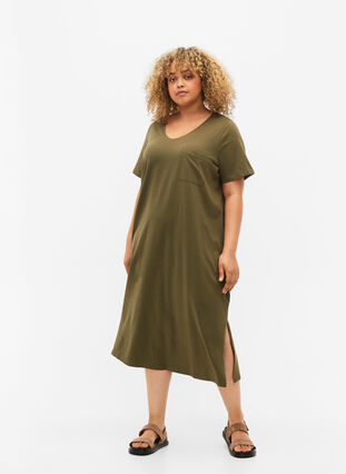 Zizzi Bawelniana sukienka z krótkimi rekawami i rozcieciem, Ivy Green, Model image number 2