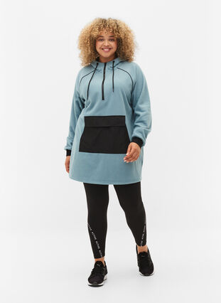 Zizzi Long fleece anorak with zip, Smoke Blue w. Black, Model image number 2