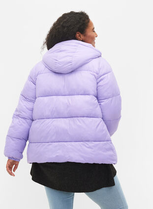 Zizzi Short puffer jacket with hood, Lavender, Model image number 1